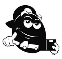 a black and white image of a cartoon character holding a package